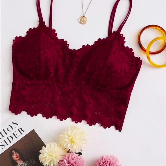 SHEIN Other - BURGUNDY FLORAL LACE LONGLINE BRALETTE